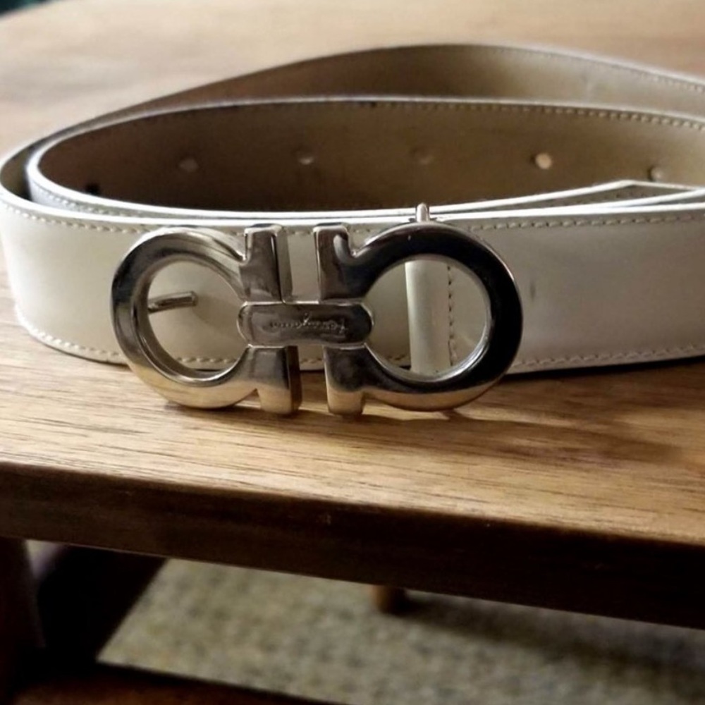 COPY - Ferragamo White Logo Buckle Belt. Italy.